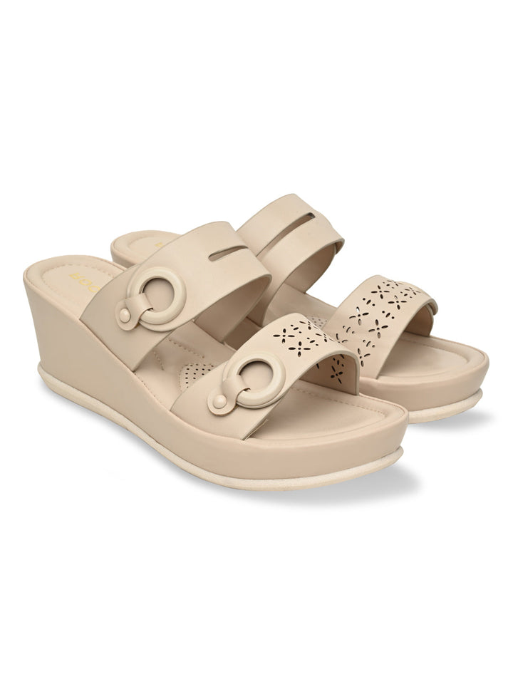 Rocia By Regal Beige Women Casual Laser Cut Wedges