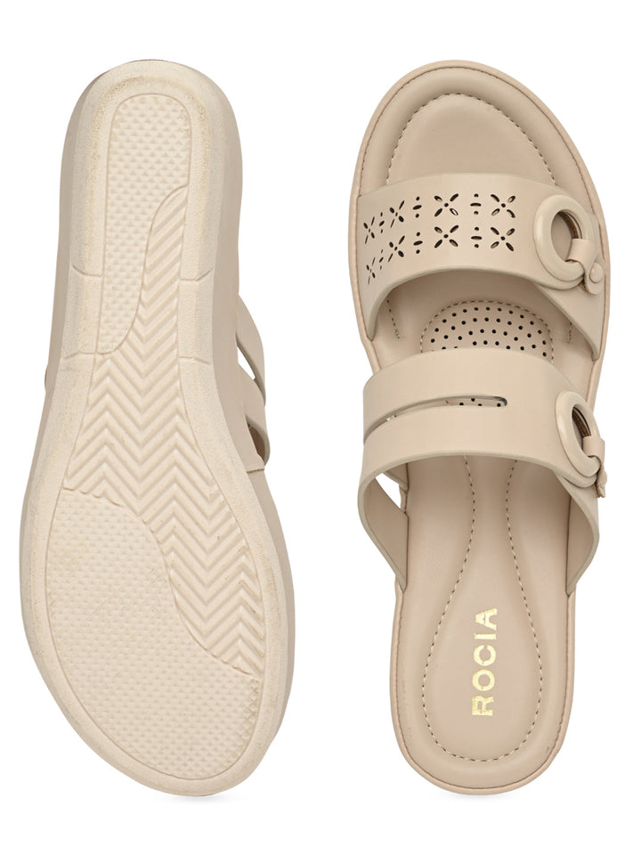 Rocia By Regal Beige Women Casual Laser Cut Wedges