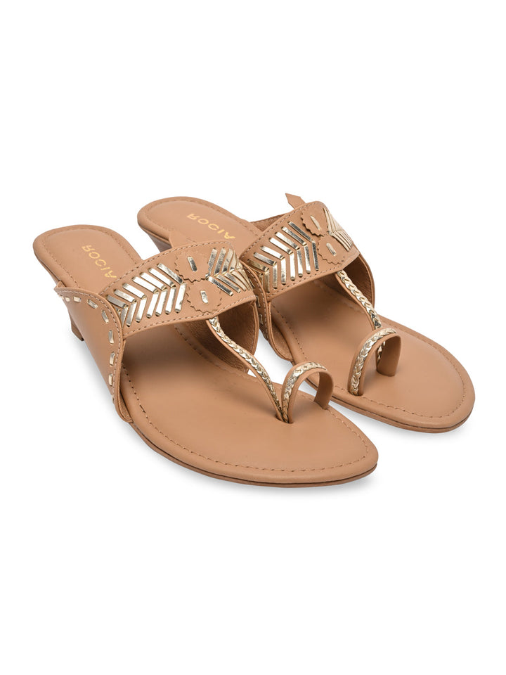 Rocia By Regal Beige Women Kolhapuri Wedges