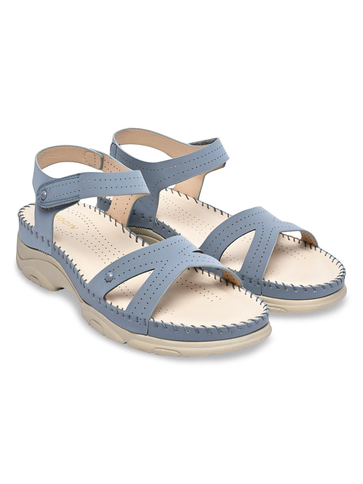 Rocia By Regal Blue Women Casual Laser Cut Wedge Sandals