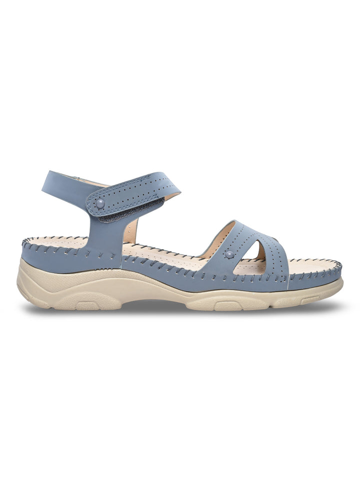 Rocia By Regal Blue Women Casual Laser Cut Wedge Sandals