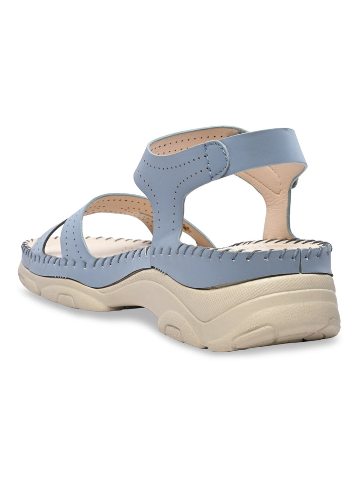 Rocia By Regal Blue Women Casual Laser Cut Wedge Sandals
