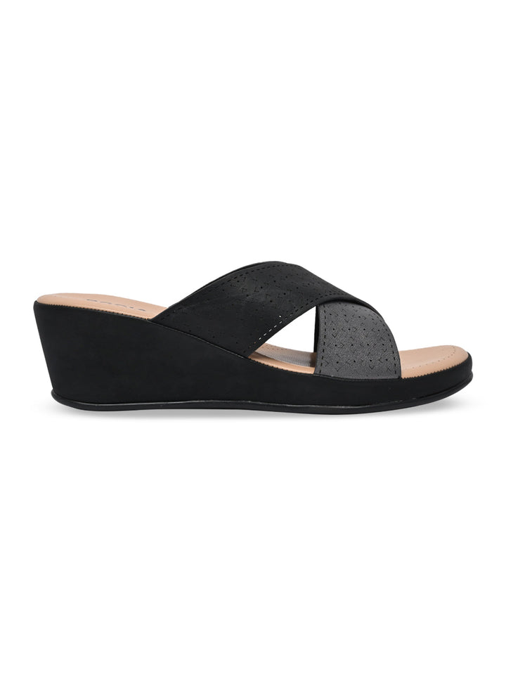 Rocia By Regal Black Women Laser Cut Wedges
