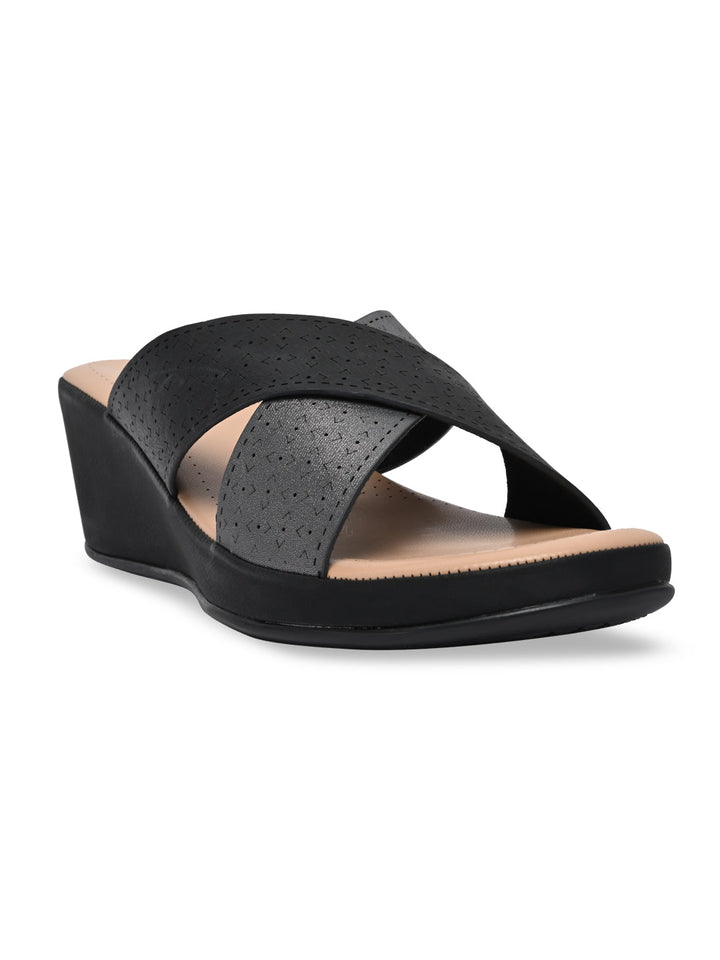 Rocia By Regal Black Women Laser Cut Wedges
