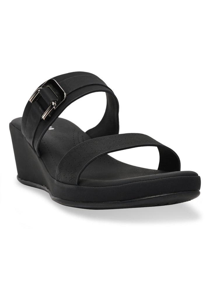 Rocia By Regal Black Women Classy Buckled Wedges