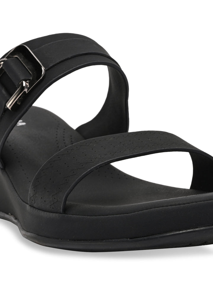 Rocia By Regal Black Women Classy Buckled Wedges