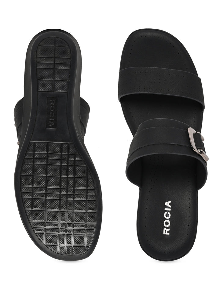 Rocia By Regal Black Women Classy Buckled Wedges