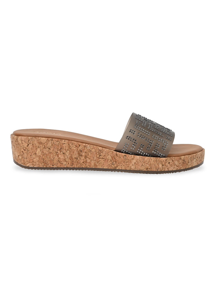 Rocia By Regal Gun Metal Women Vinyl Diamond Studded Sliders