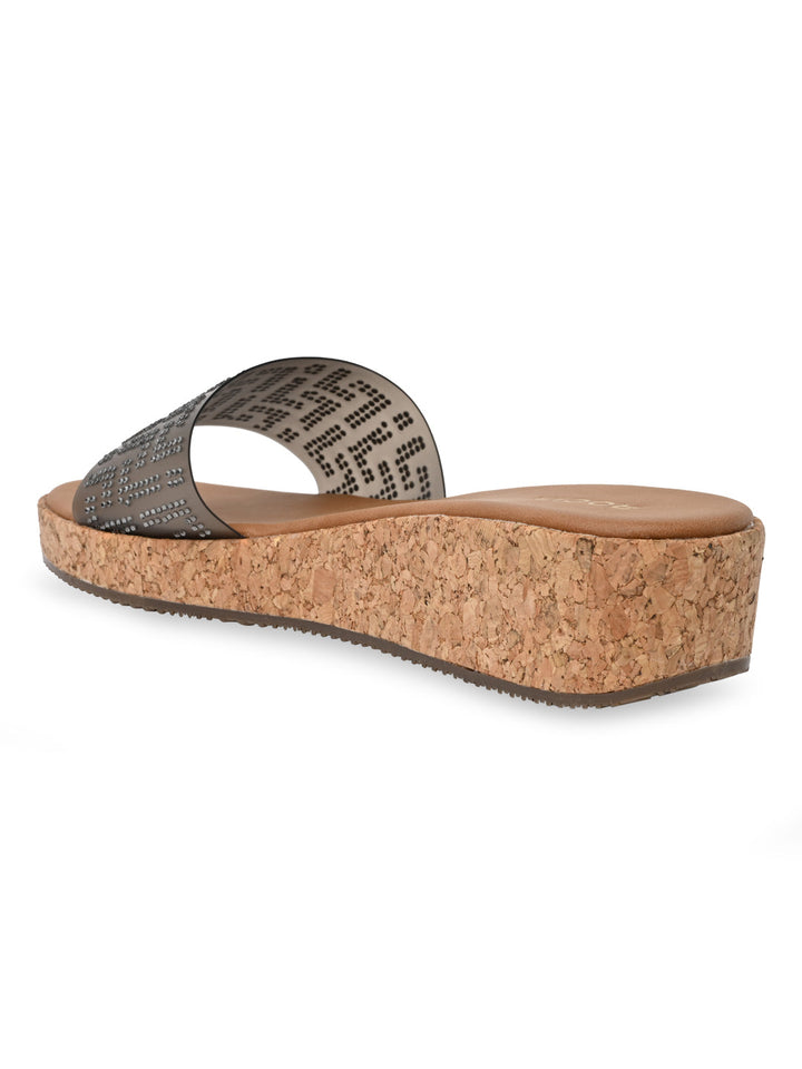 Rocia By Regal Gun Metal Women Vinyl Diamond Studded Sliders