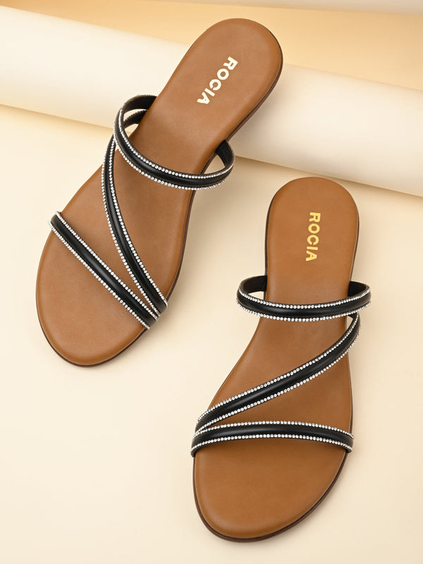 Rocia By Regal Black Women Ziz-Zag Strappy Wedge