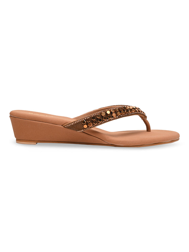 Rocia By Regal Antique Gold Women Casual Embroidered Wedges