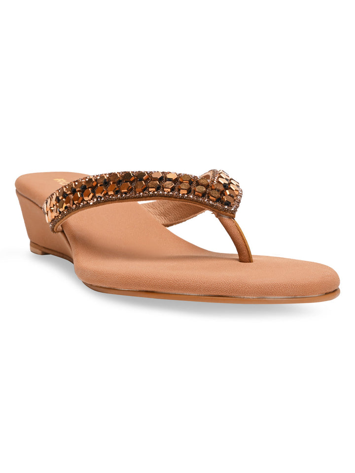 Rocia By Regal Antique Gold Women Casual Embroidered Wedges
