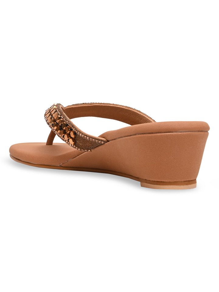Rocia By Regal Antique Gold Women Casual Embroidered Wedges