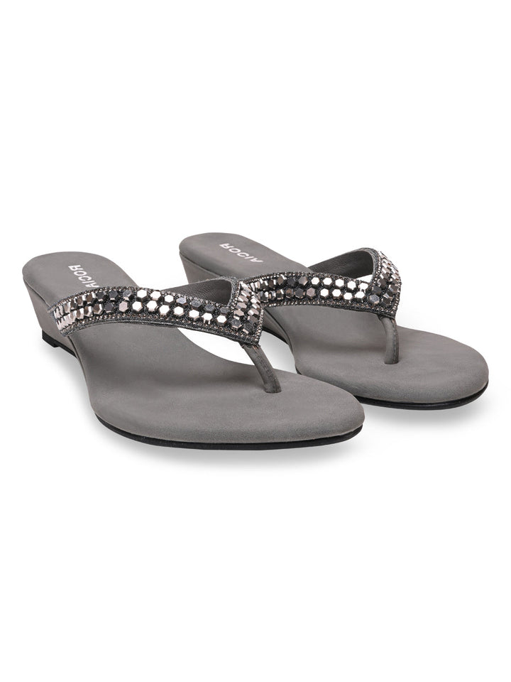 Rocia By Regal Grey Women Casual Embroidered Wedges