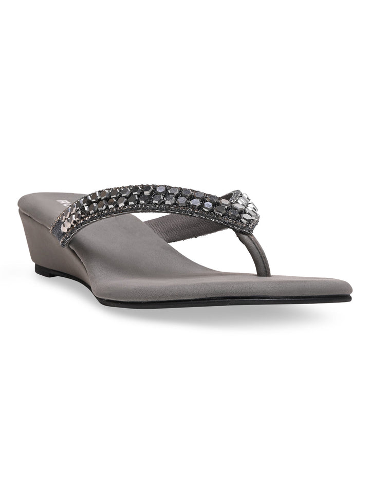 Rocia By Regal Grey Women Casual Embroidered Wedges
