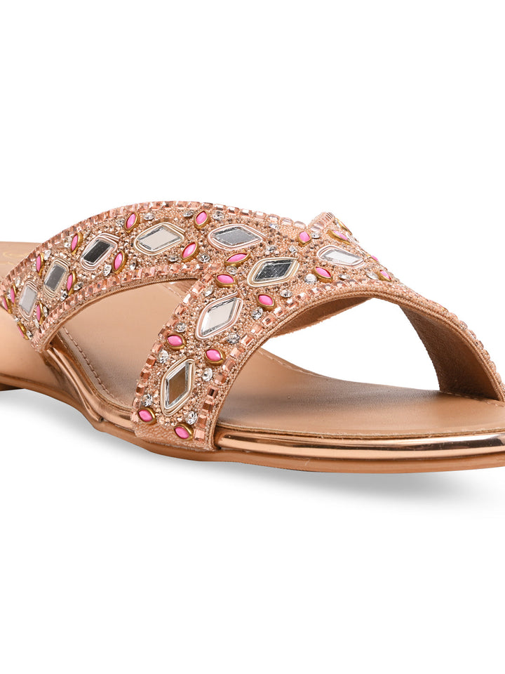 Rocia By Regal Rose Gold Women Embroidered Wedges