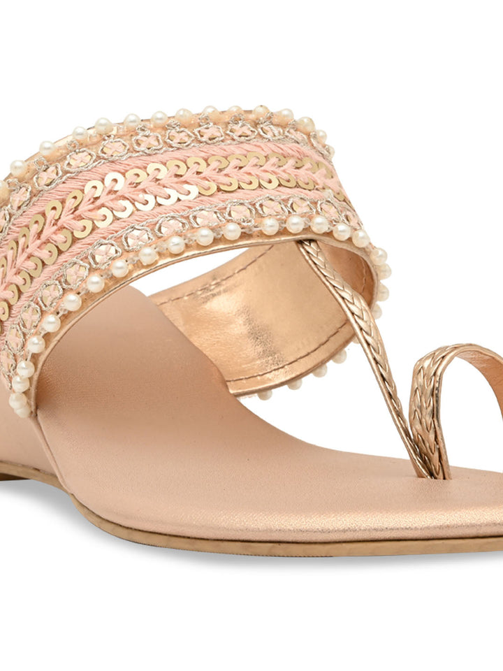 Rocia By Regal Rose Gold Women Embroidered Wedges