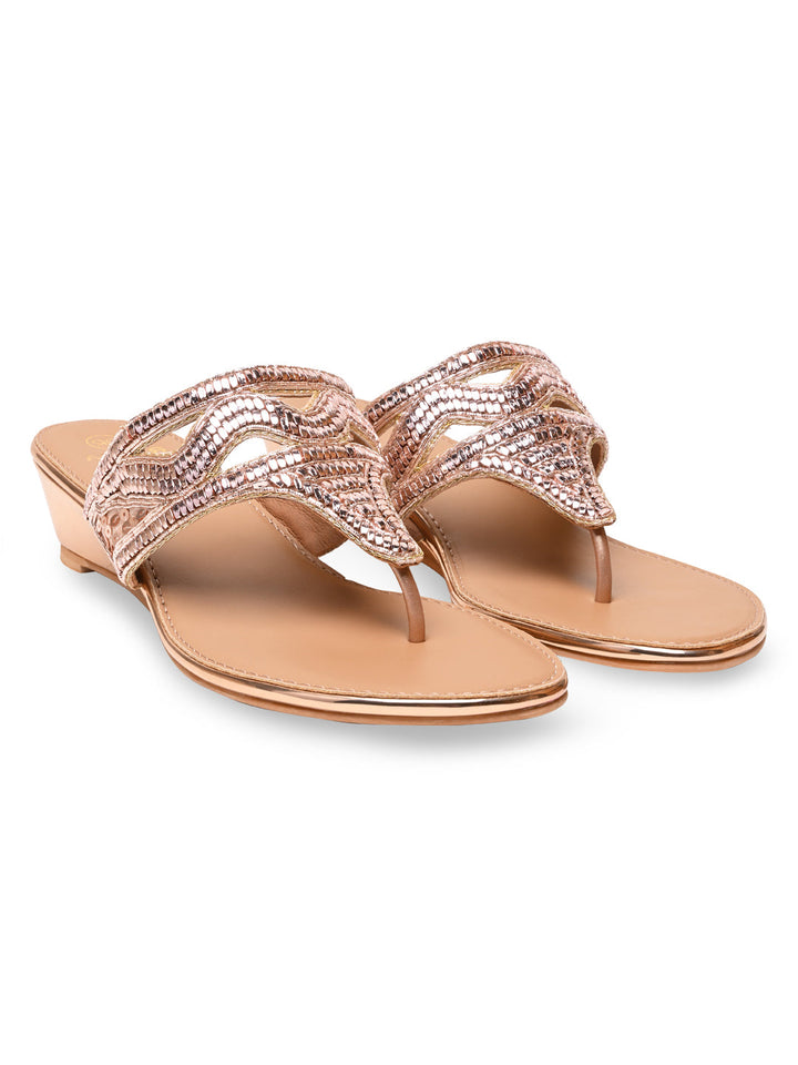 Rocia By Regal Rose Gold Women Embroidered Wedges