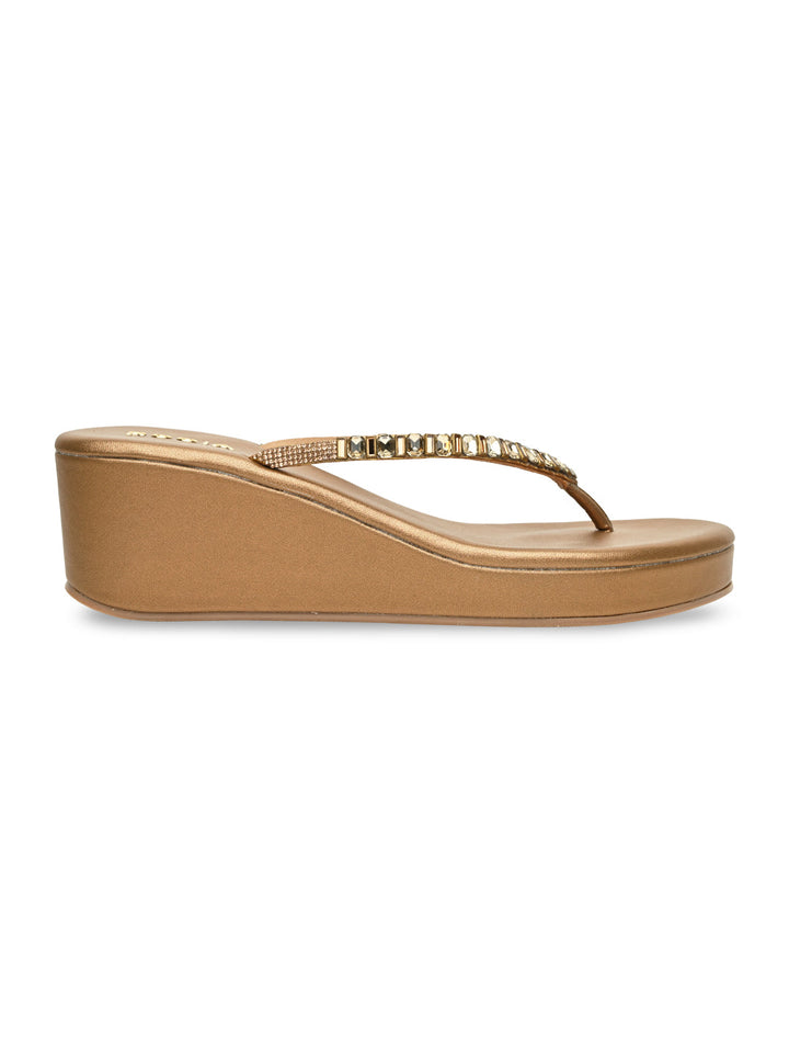 Rocia By Regal Antique Gold Women Diamond Thong Wedges