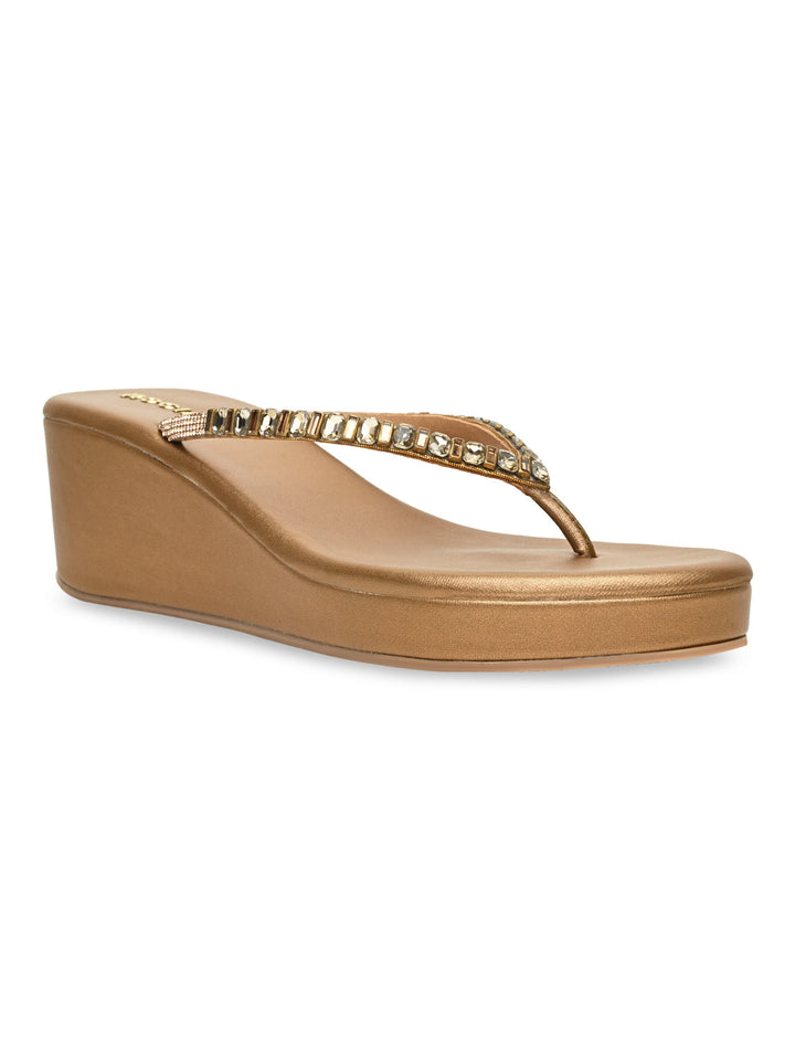 Rocia By Regal Antique Gold Women Diamond Thong Wedges