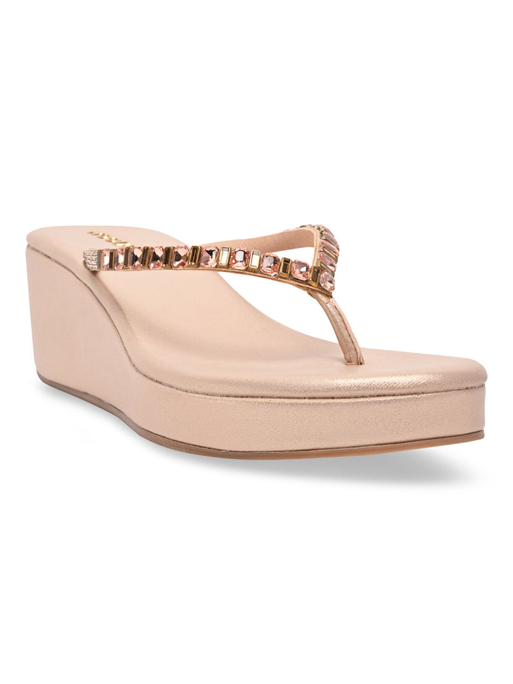 Rocia By Regal Rose Gold Women Diamond Thong Wedges