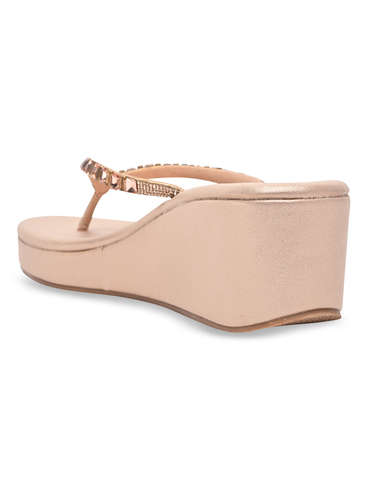 Rocia By Regal Rose Gold Women Diamond Thong Wedges