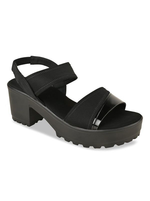 Rocia By Regal Black Women High Lycra Platform Sandals