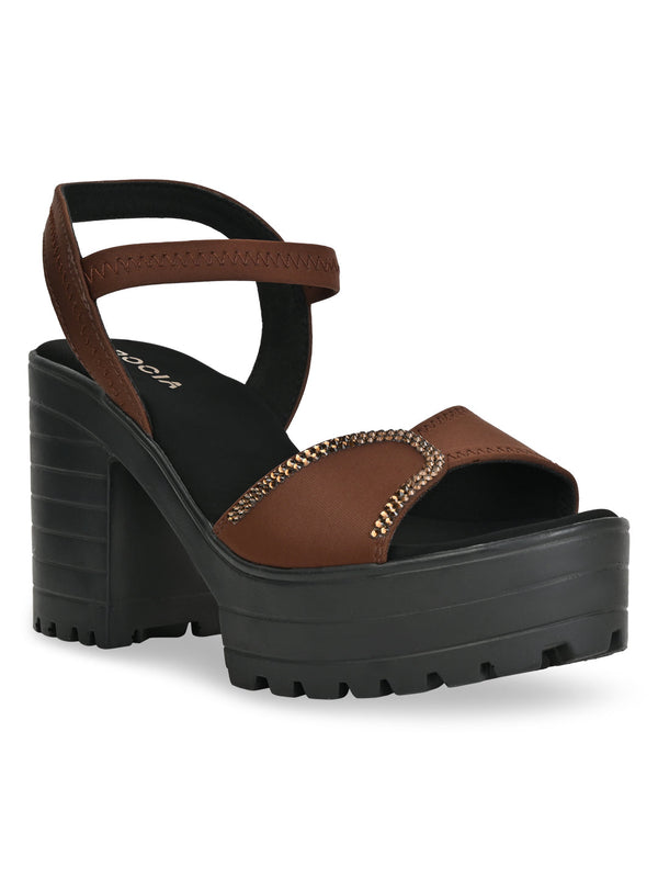 Rocia By Regal Brown Women Lycra Chunky Heels