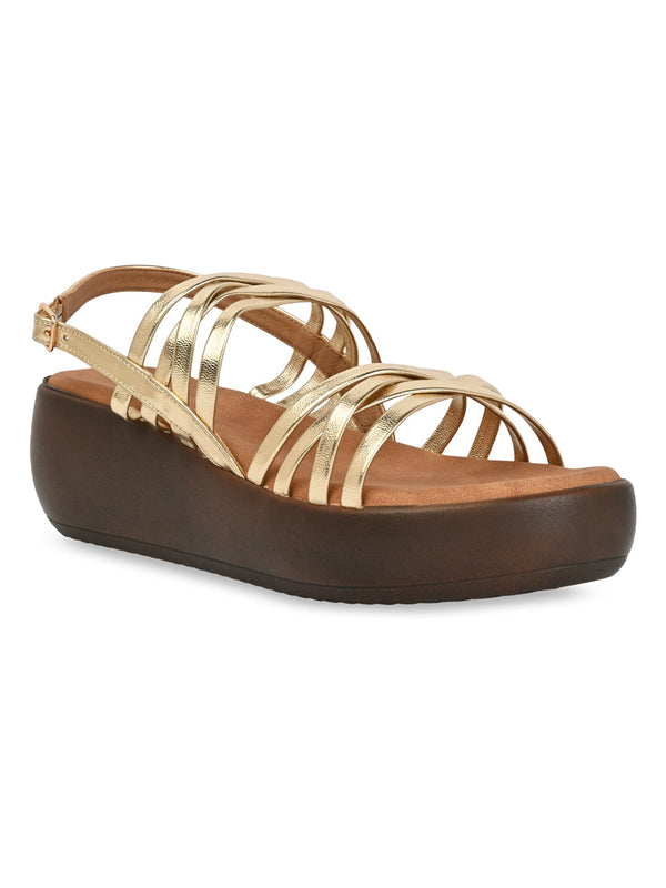 Rocia By Regal Gold Women Strappy Wedges