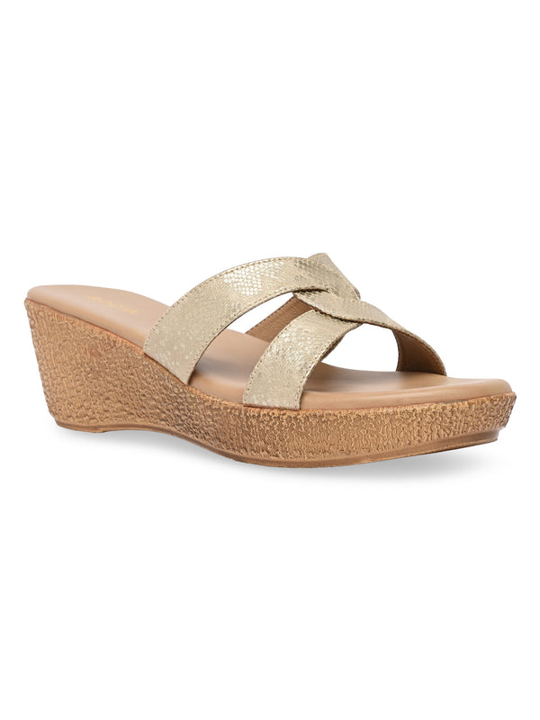 Rocia By Regal Gold Women Shimmery Platform Sandals