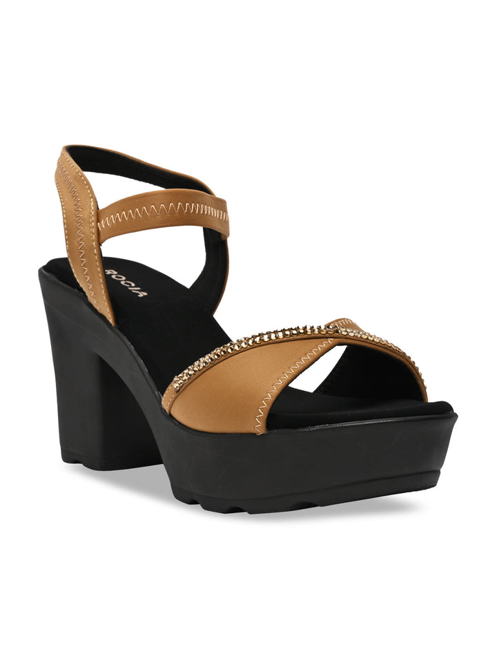 Rocia By Regal Antique Gold Women Diamond Studded High Heel Platforms