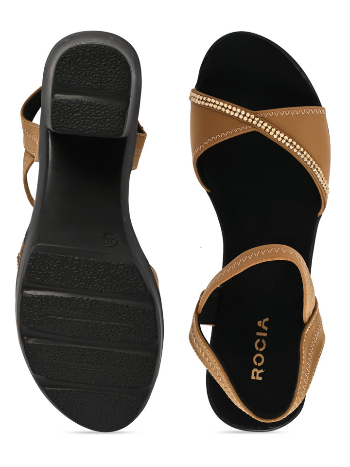 Rocia By Regal Antique Gold Women Diamond Studded High Heel Platforms