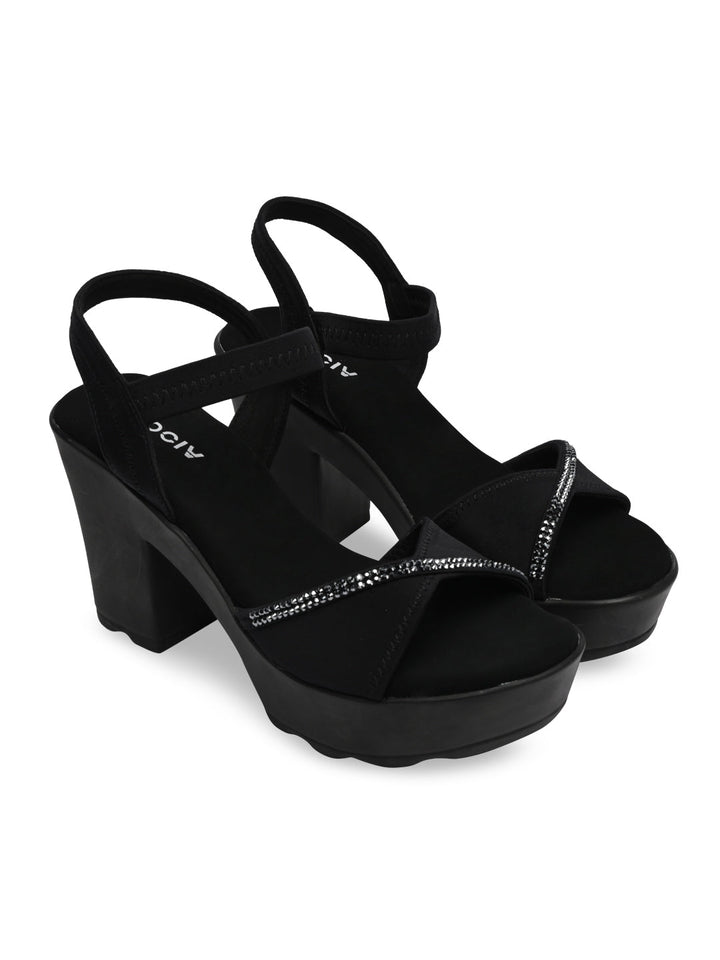 Rocia By Regal Black Women Diamond Studded High Heel Platforms