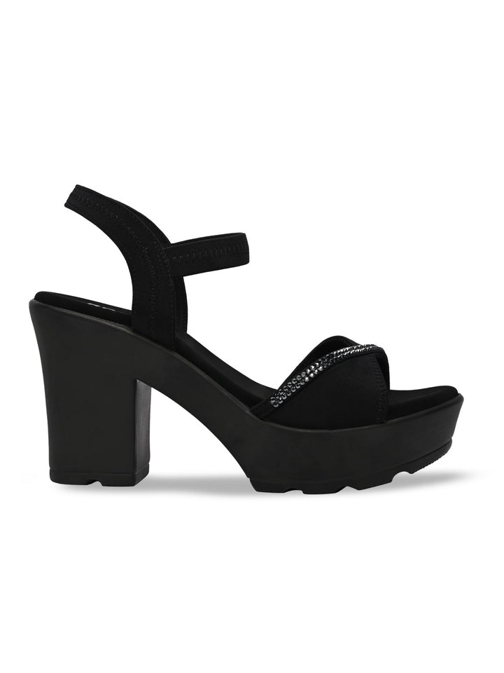 Rocia By Regal Black Women Diamond Studded High Heel Platforms