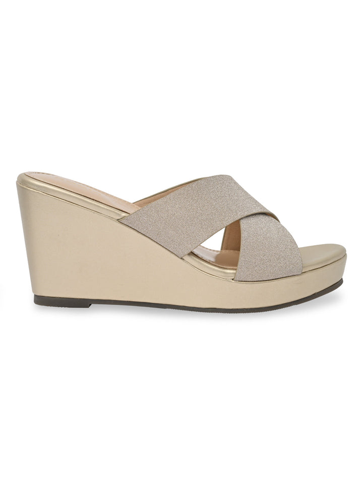 Rocia By Regal Gold Women Shimmery Criss Cross Platforms