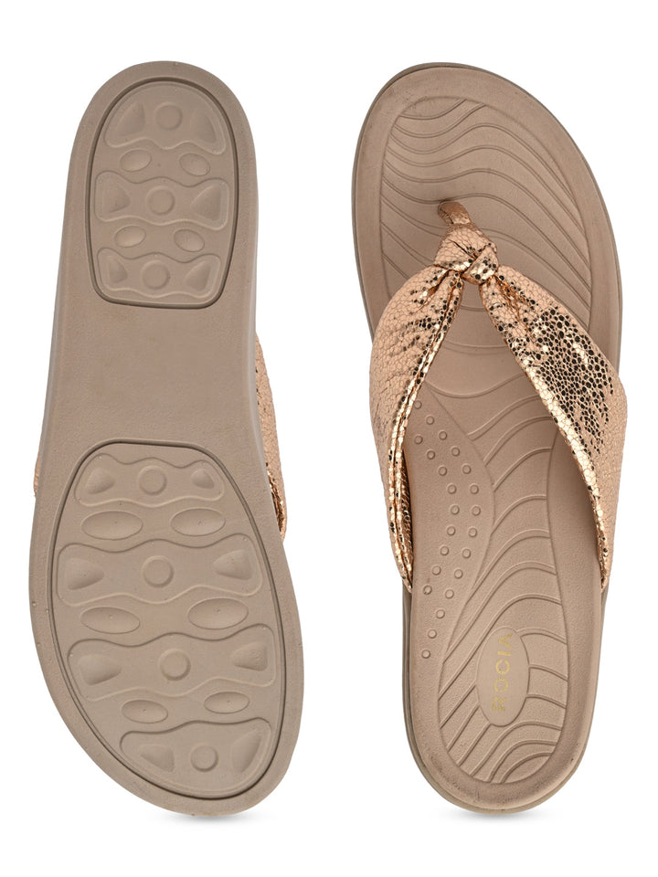 Rocia By Regal Rose Gold Women Casual Knotted Thong Wedges