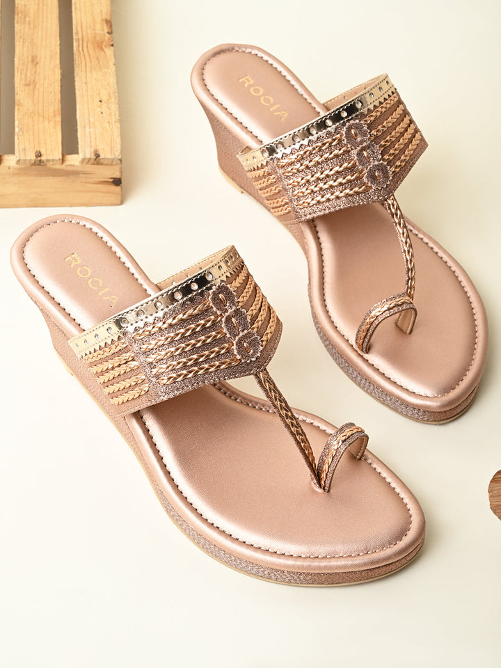 Rocia By Regal Rose Gold Women Kolhapuri Wedges
