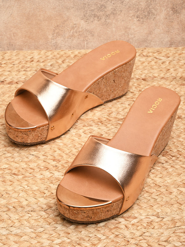 Rocia By Regal Rose Gold Women Slip On High Wedges