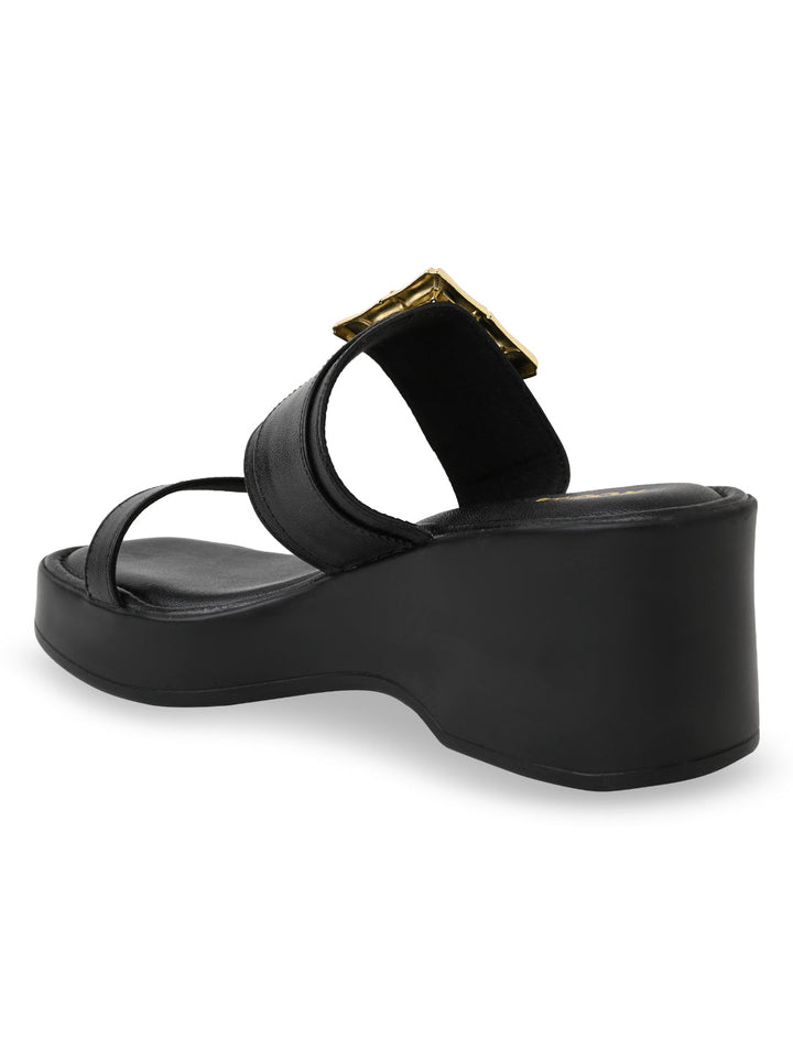 Rocia By Regal Black Women Buckled Platforms