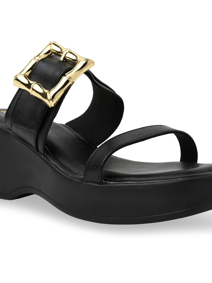 Rocia By Regal Black Women Buckled Platforms