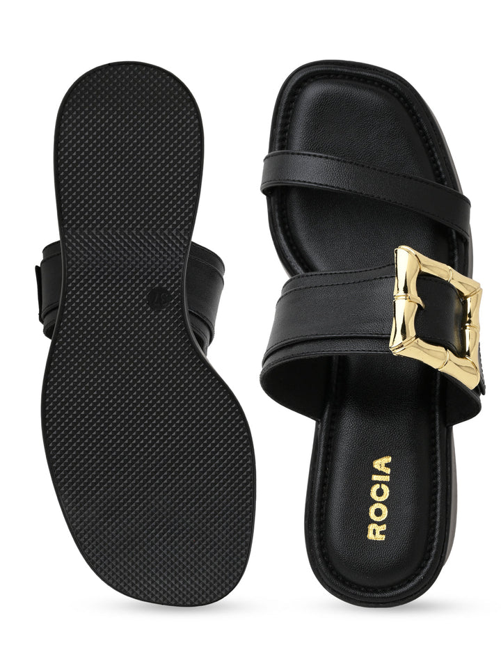 Rocia By Regal Black Women Buckled Platforms