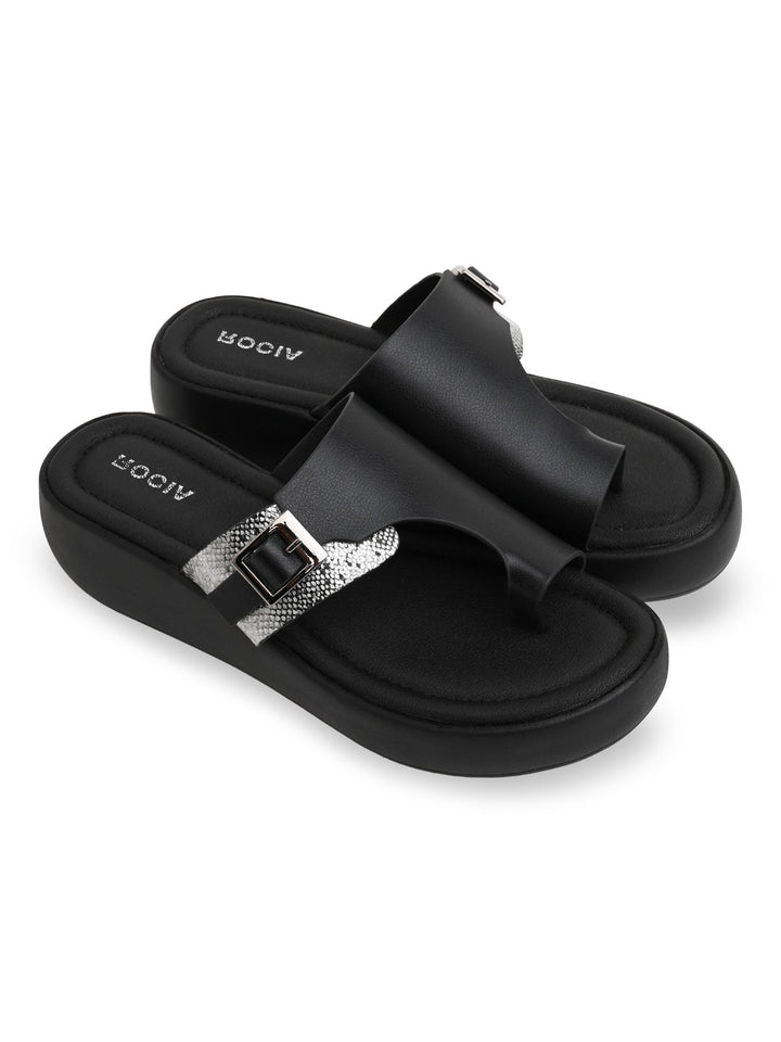 Rocia By Regal Black Women One Toe Casual Platforms