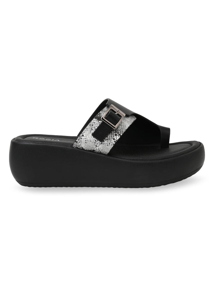 Rocia By Regal Black Women One Toe Casual Platforms