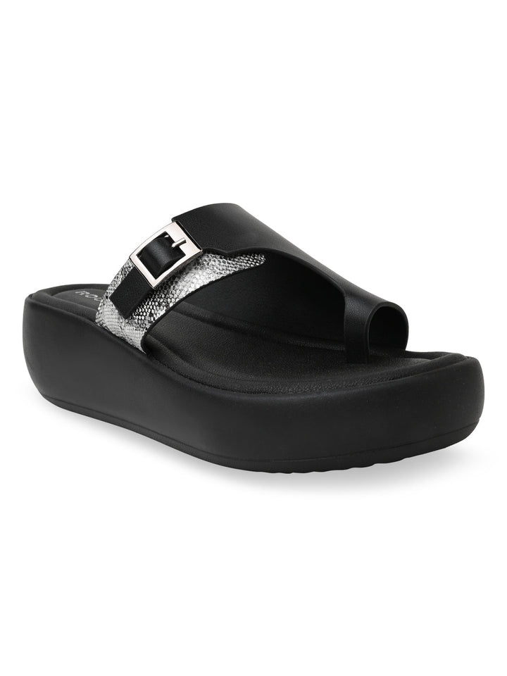 Rocia By Regal Black Women One Toe Casual Platforms