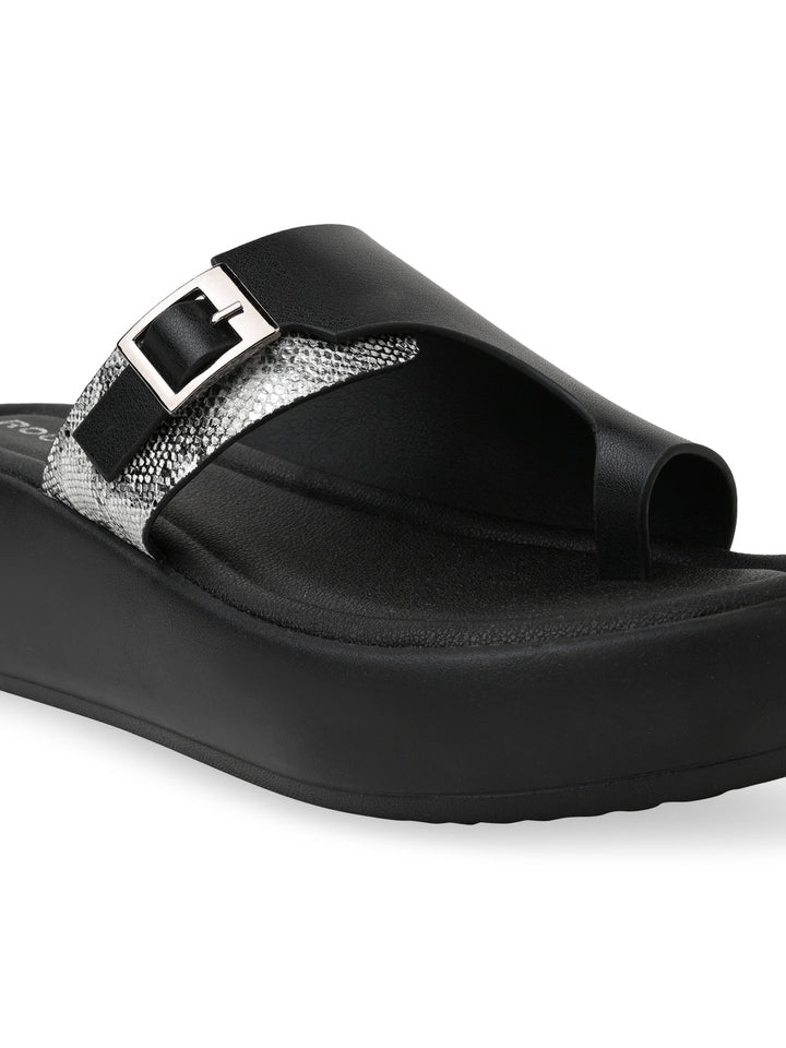 Rocia By Regal Black Women One Toe Casual Platforms