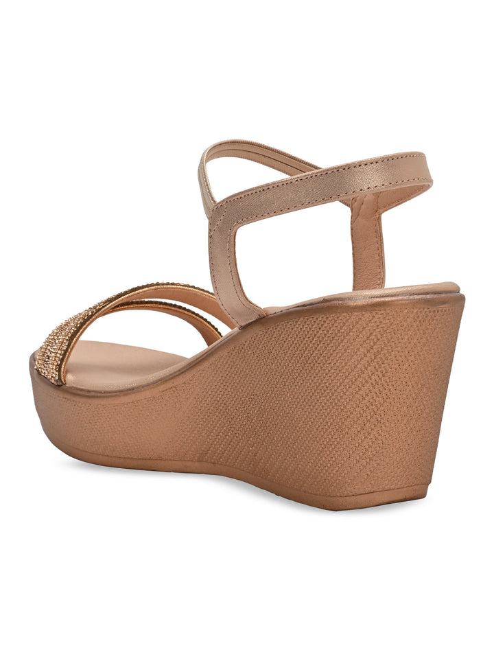 Rocia By Regal Rose Gold Women Diamante Strap High Platforms