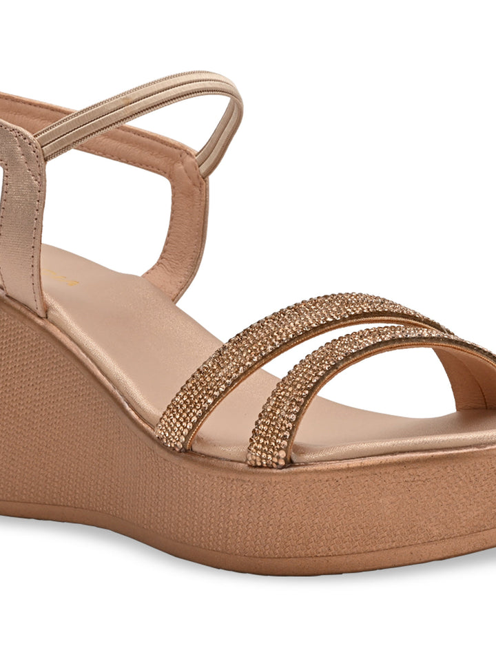 Rocia By Regal Rose Gold Women Diamante Strap High Platforms