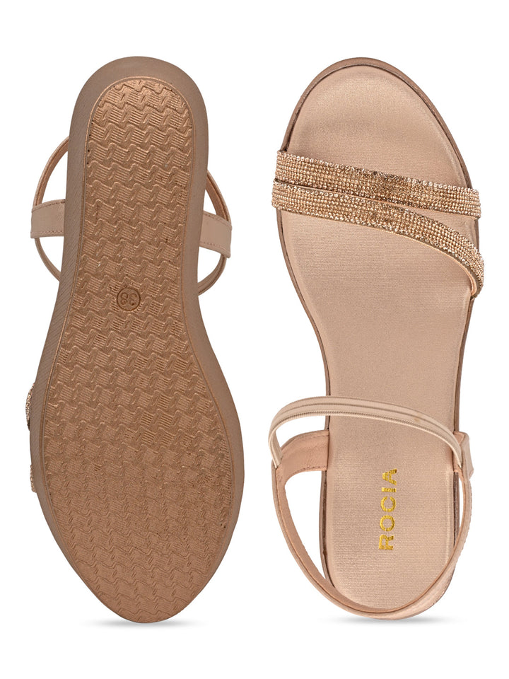 Rocia By Regal Rose Gold Women Diamante Strap High Platforms