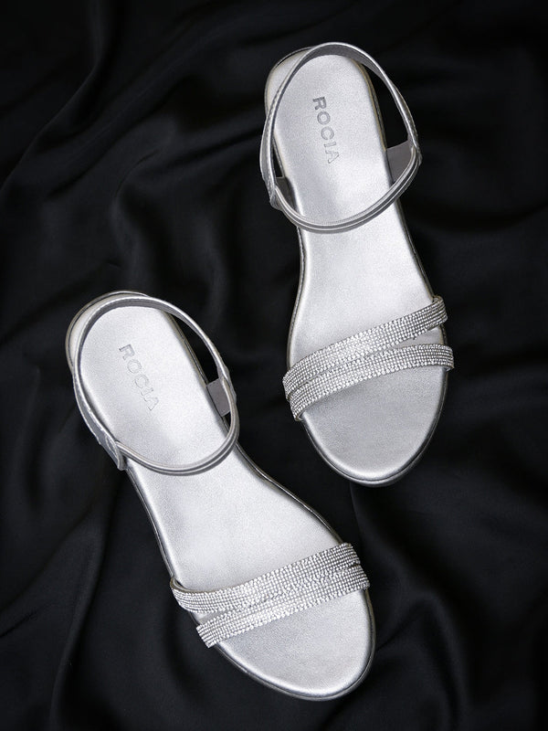 Rocia By Regal Silver Women Diamante Strap High Platforms