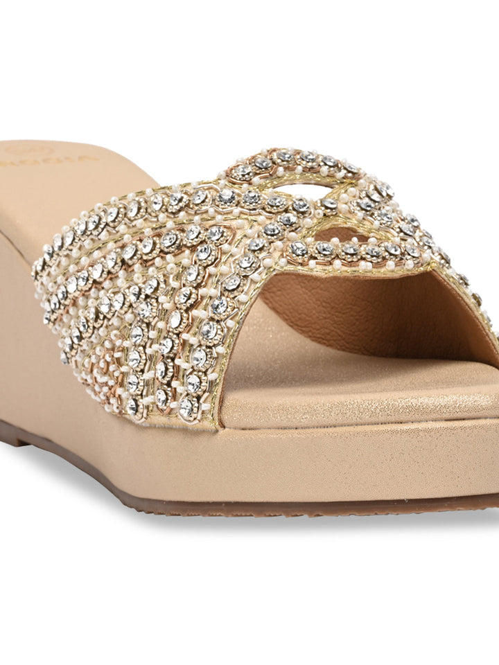 Rocia By Regal Gold Women Heavy Encrusted Diamond Platforms